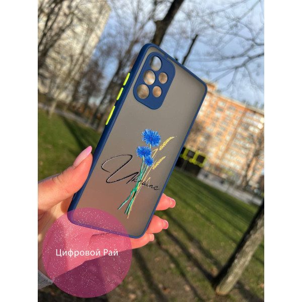 Чехол для Samsung Galaxy A32 (A325F) 4G патриотический с волошкой темно-синий бортик