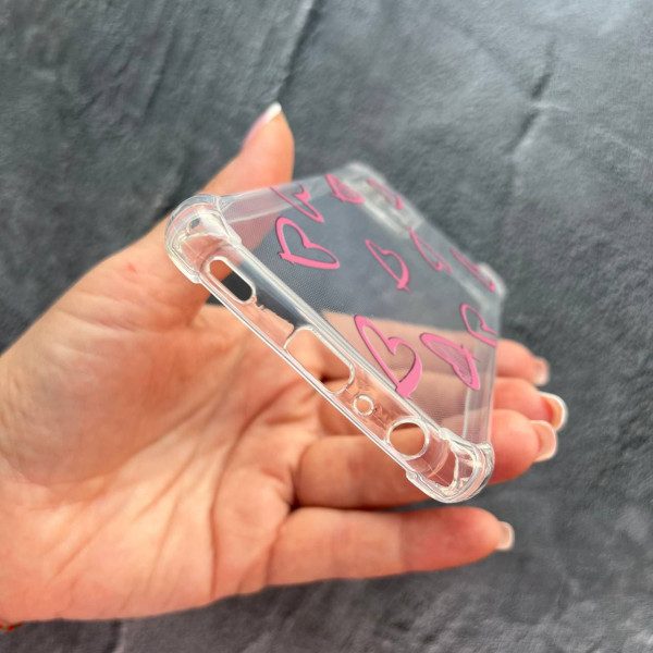 Чехол для Samsung Galaxy A23 розовые сердечки противоударный прозрачный силиконовый чехол