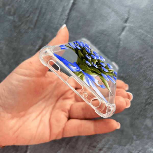Чехол для Samsung Galaxy A52 4G / A52 5G с защитой камеры с цветами букет синих тюльпанов противоударный прозрачный силиконовый чехол
