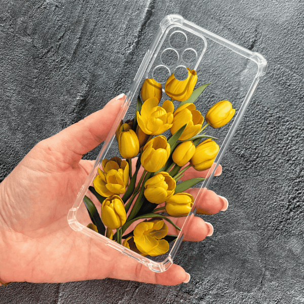 Чохол для Samsung Galaxy A52 4G / A52 5G з захистом камери з квітами жовті тюльпани протиударний прозорий силіконовий чохол