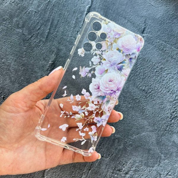 Чехол для Samsung Galaxy A32 (A325F) 4G лавандовые пионы противоударный прозрачный силиконовый чехол