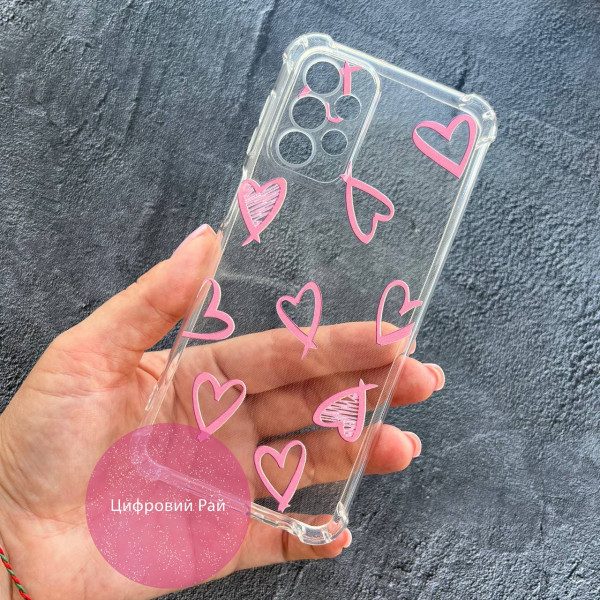 Чехол для Samsung Galaxy A50 (A505F) / A50s / A30s с защитой камеры розовые сердечки противоударный прозрачный силиконовый чехол