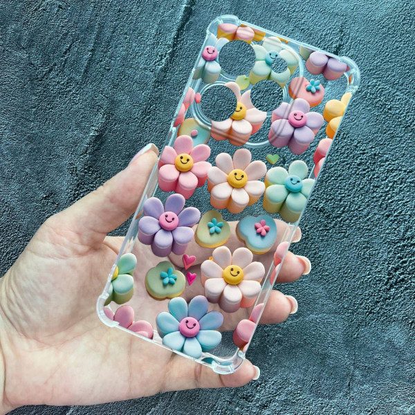 Чохол для Tecno Spark 20C / Tecno Spark GO 2024 квіти-смайлики протиударний прозорий силіконовий чохол
