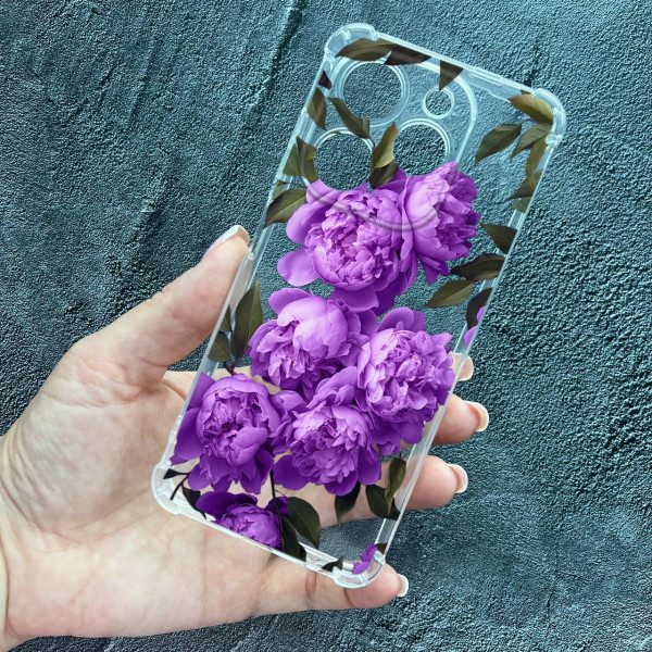 Чохол для Tecno Spark 20C / Tecno Spark GO 2024 лавандові півонії протиударний прозорий силіконовий чохол