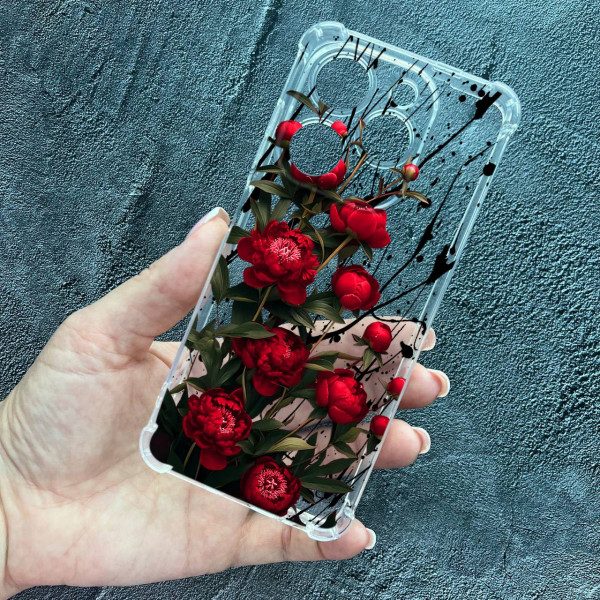 Чехол для Tecno Spark 20C / Tecno Spark GO 2024 красные пионы маленькие противоударный прозрачный силиконовый чехол