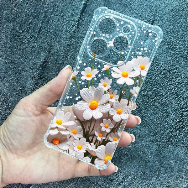 Чохол для Tecno Spark 20C / Tecno Spark GO 2024 ромашки білі протиударний прозорий силіконовий чохол