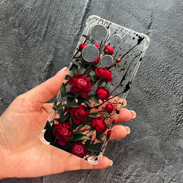 Чохол для Xiaomi Redmi Note 13 Pro 4G / Poco M6 Pro 4G / Xiaomi Redmi Note 14S з захистом камери червоні півонії маленькі