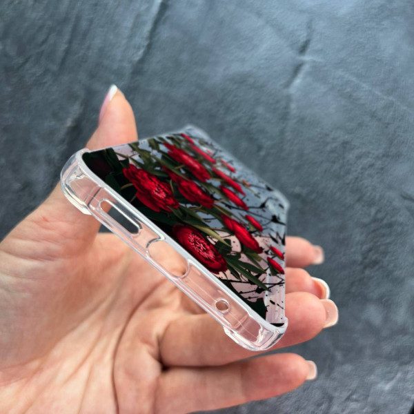 Чехол для Xiaomi Redmi Note 12 4G красные пионы маленькие противоударный прозрачный силиконовый чехол