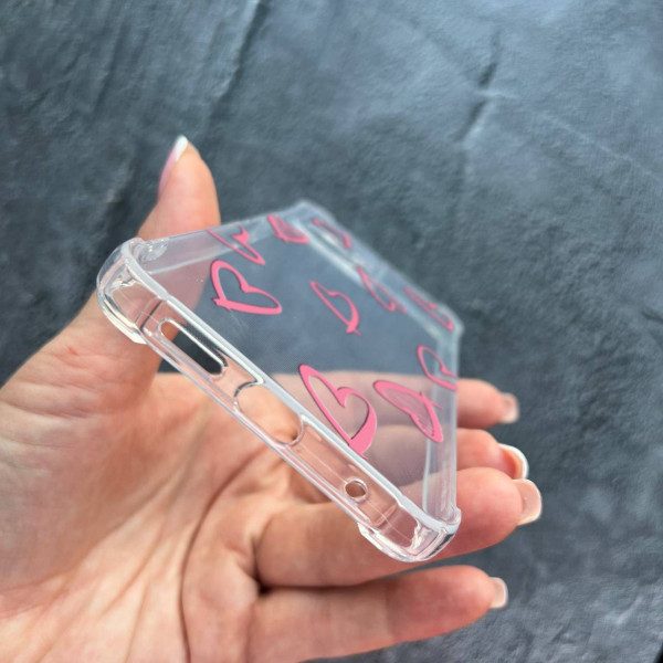 Чехол для Xiaomi Redmi Note 12 4G розовые сердечки противоударный прозрачный силиконовый чехол