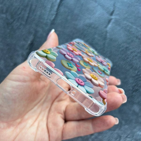 Чохол для Xiaomi Redmi Note 13 Pro Plus квіти-смайлики протиударний прозорий силіконовий чохол