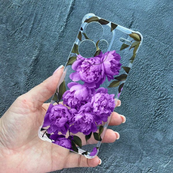 Чехол для Xiaomi Redmi Note 13 Pro Plus лавандовые пионы противоударный прозрачный силиконовый чехол