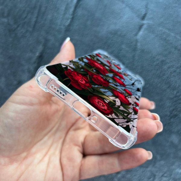 Чехол для Xiaomi Redmi Note 13 Pro Plus красные пионы маленькие противоударный прозрачный силиконовый чехол