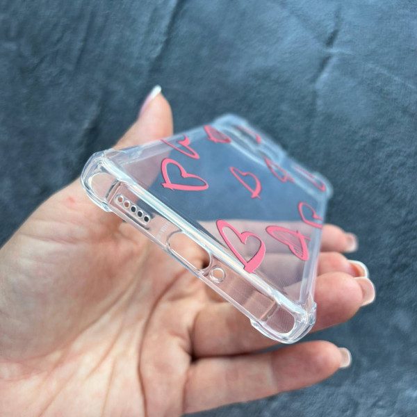 Чехол для Xiaomi Redmi Note 13 Pro Plus розовые сердечки противоударный прозрачный силиконовый чехол