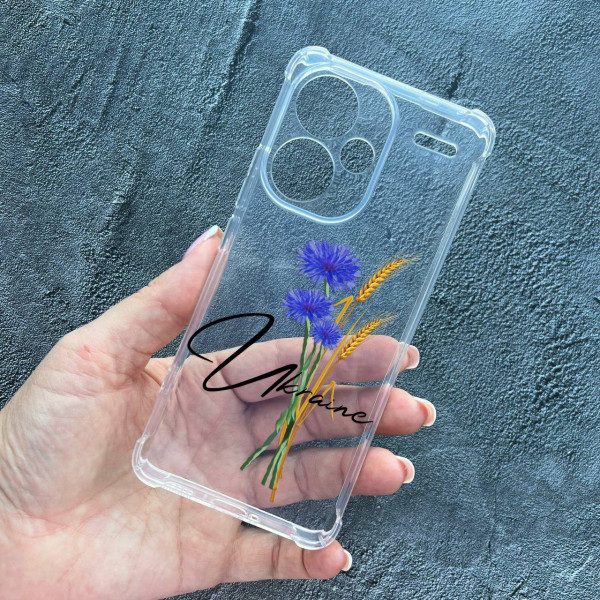 Чехол для Xiaomi Redmi Note 13 Pro Plus патриотический с волошкой противоударный прозрачный силиконовый чехол