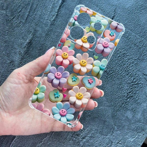 Чехол для Xiaomi Redmi Note 13 Pro 5G / Xiaomi Poco X6 5G цветы-смайлики противоударный прозрачный силиконовый чехол