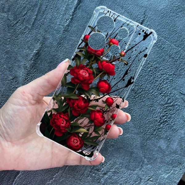 Чехол для Xiaomi Redmi Note 13 Pro 5G / Xiaomi Poco X6 5G красные пионы маленькие противоударный прозрачный силиконовый чехол