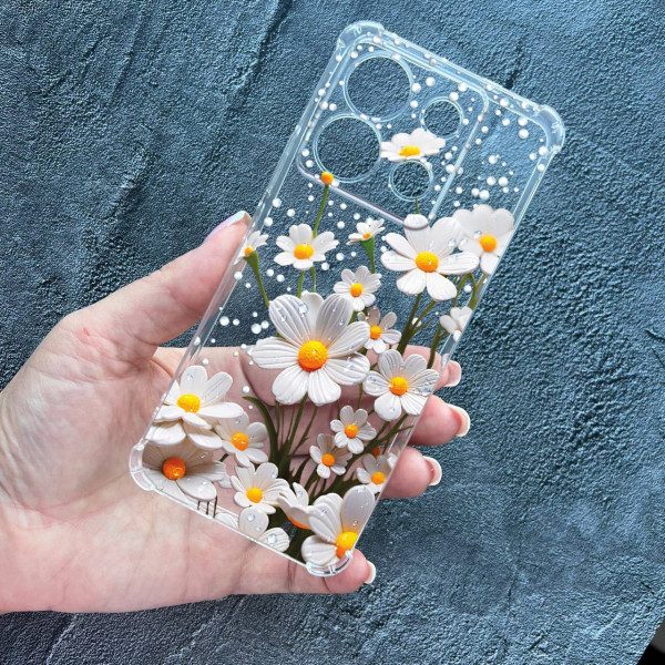 Чехол для Xiaomi Redmi Note 13 Pro 5G / Xiaomi Poco X6 5G ромашки белые противоударный прозрачный силиконовый чехол