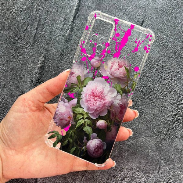 Чохол для Xiaomi Redmi Note 11 Pro / Redmi Note 12 Pro 4G рожеві півонії протиударний прозорий силіконовий чохол