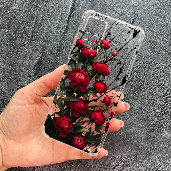 Чохол для Xiaomi Redmi Note 11 Pro / Redmi Note 12 Pro 4G червоні півонії маленькі протиударний прозорий силіконовий чохол