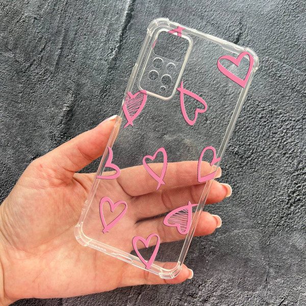 Чохол для Xiaomi Redmi Note 11 Pro / Redmi Note 12 Pro 4G рожеві сердечка протиударний прозорий силіконовий чохол