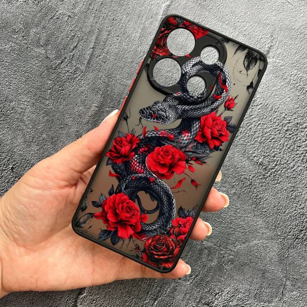 Чехол для Xiaomi Redmi Note 13 4G змея в цветах