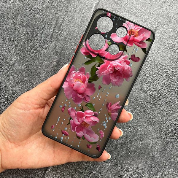 Чехол для Xiaomi Redmi Note 13 4G пионы с дождем