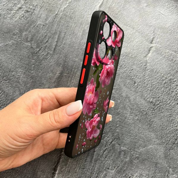 Чехол для Xiaomi Redmi Note 13 4G пионы с дождем