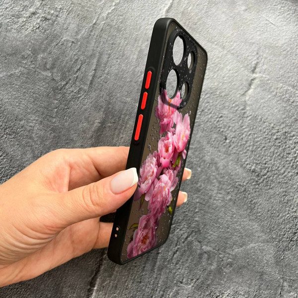 Чехол для Xiaomi Redmi Note 13 4G пионы с каплями
