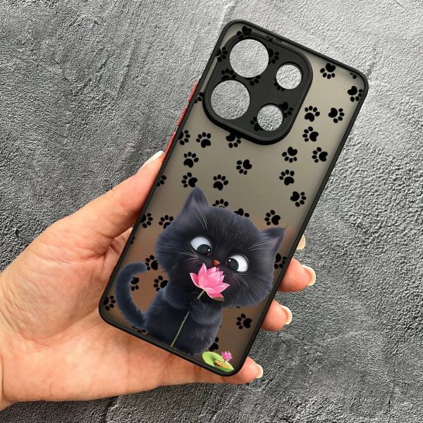 Чехол для Xiaomi Redmi Note 13 4G котик с цветком