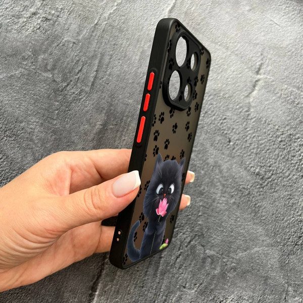 Чехол для Xiaomi Redmi Note 13 4G котик с цветком