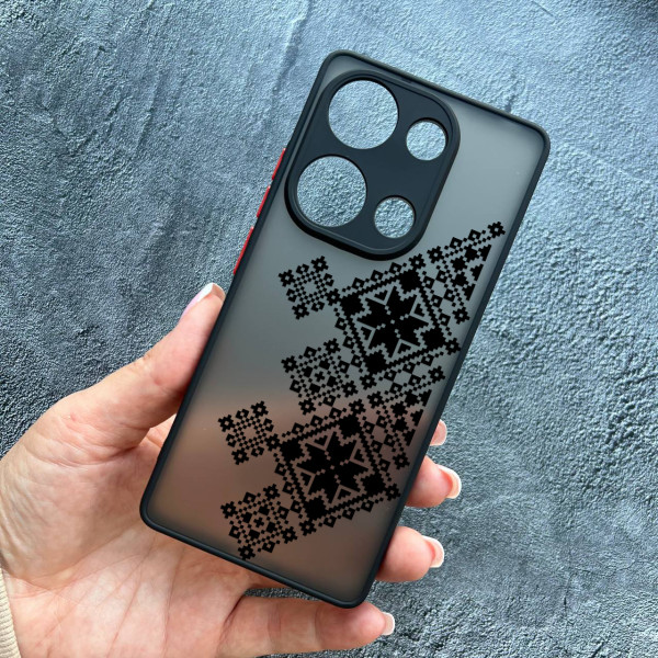 Чохол для Xiaomi Redmi Note 13 Pro 4G / Poco M6 Pro 4G / Xiaomi Redmi Note 14S з захистом камери вишиванка чорна українська