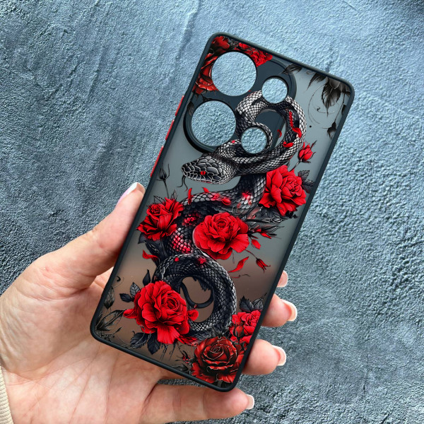 Чохол для Xiaomi Redmi Note 13 Pro 4G / Poco M6 Pro 4G / Xiaomi Redmi Note 14S з захистом камери змія у квітах