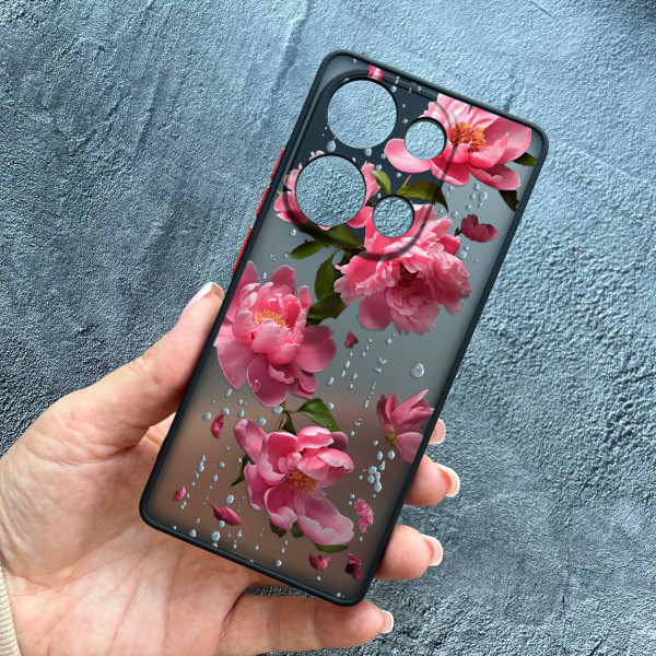Чохол для Xiaomi Redmi Note 13 Pro 4G / Poco M6 Pro 4G / Xiaomi Redmi Note 14S з захистом камери півонії з дощем