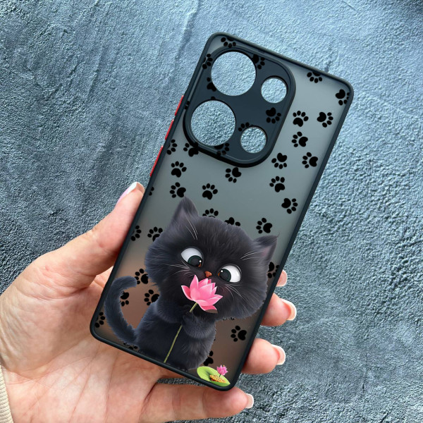 Чохол для Xiaomi Redmi Note 13 Pro 4G / Poco M6 Pro 4G / Xiaomi Redmi Note 14S з захистом камери котик з квіткою