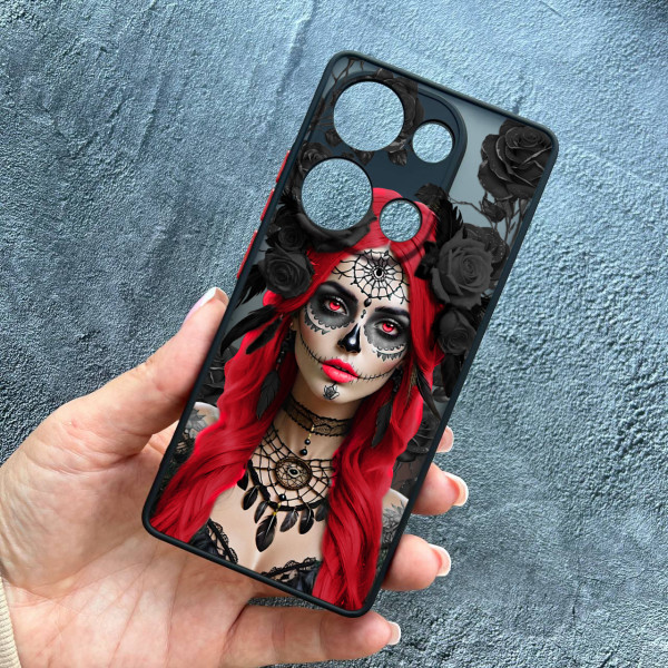 Чохол для Xiaomi Redmi Note 13 Pro 4G / Poco M6 Pro 4G / Xiaomi Redmi Note 14S з захистом камери Санта-Муерте у трояндах