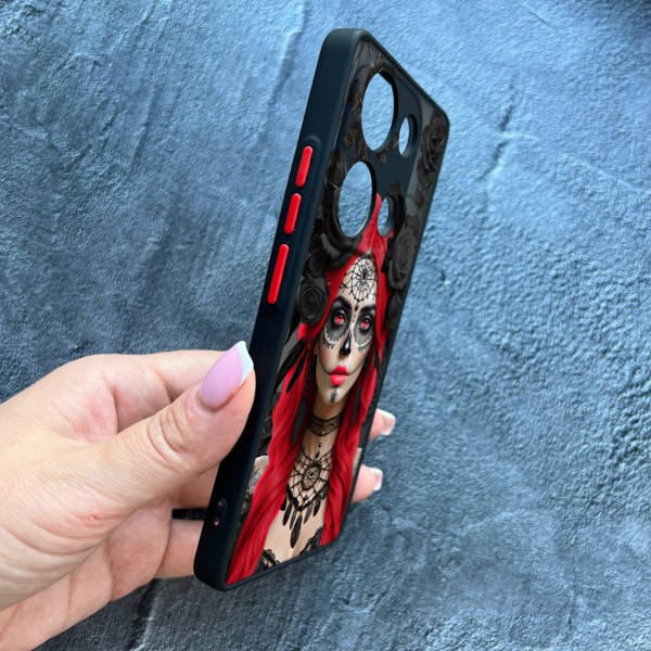 Чохол для Xiaomi Redmi Note 13 Pro 4G / Poco M6 Pro 4G / Xiaomi Redmi Note 14S з захистом камери Санта-Муерте у трояндах