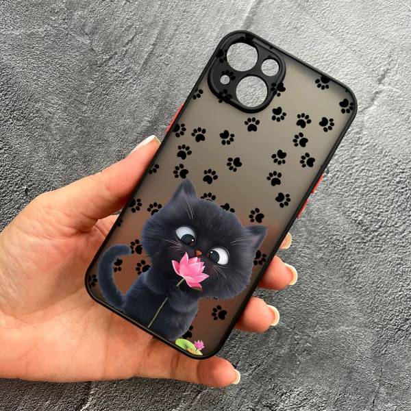 Чохол для iPhone 15 котик з квіткою