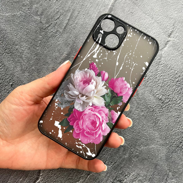 Чохол для iPhone 15 півонії класичні з кляксами
