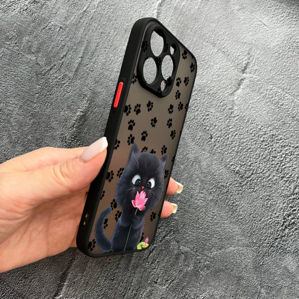 Чохол для iPhone 15 Pro Max котик з квіткою
