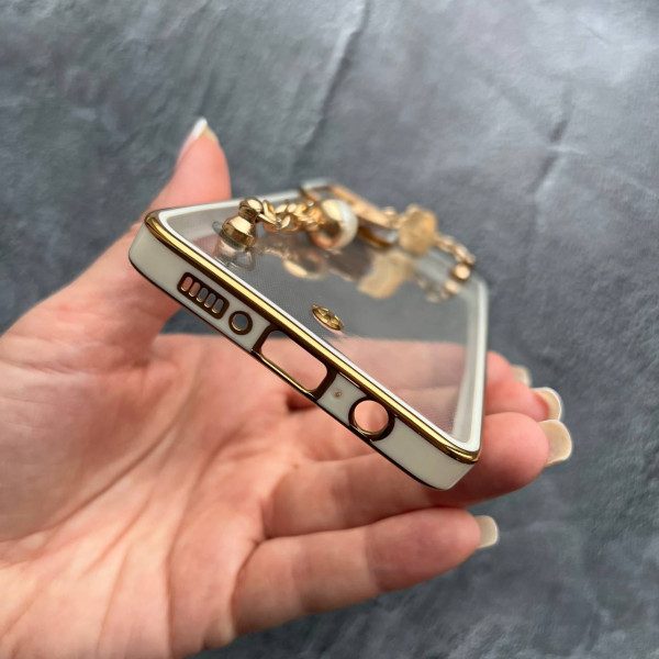 Чехол для Samsung Galaxy A71 прозрачный чехол с цепочкой и золотой обводкой