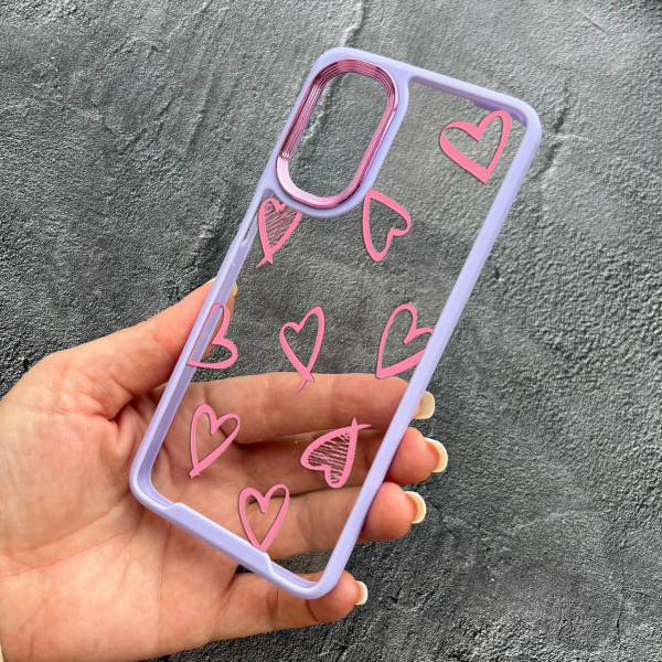 Чохол для Motorola G52 рожеві сердечка з бузковим бортиком
