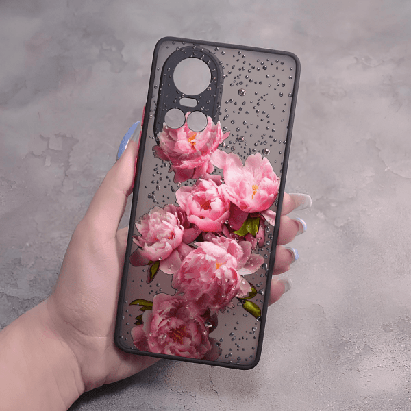 Чехол для Oppo Reno 10 / 10 Pro пионы с каплями