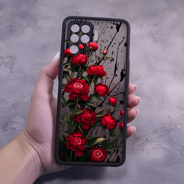 Чехол для Oppo Reno 5 Lite красные пионы