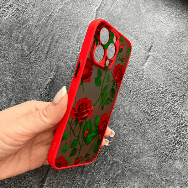 Чехол для iPhone 14 Pro Max красные розы красный бортик