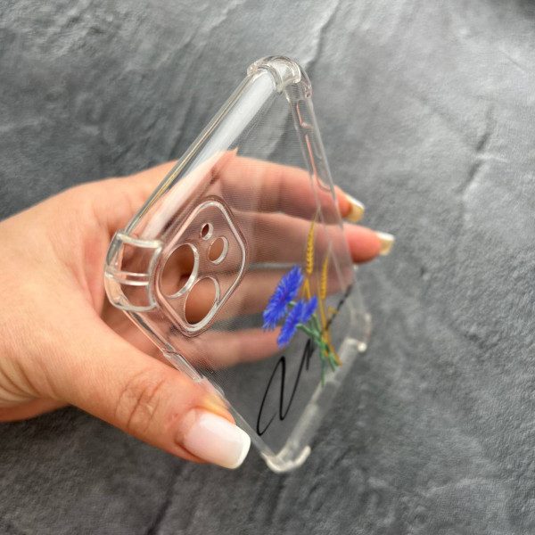 Чехол для iPhone 11 с защитой камеры патриотический с волошкой противоударный прозрачный силиконовый чехол