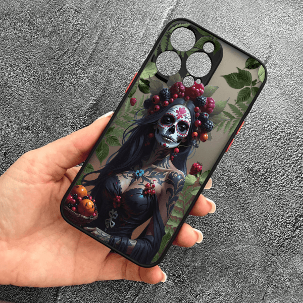 Чохол для iPhone 13 Pro Max з захистом камери Санта-Муерте з листями