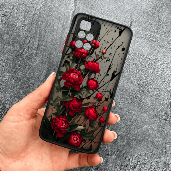 Чехол для Xiaomi Redmi 10 с защитой камеры красные пионы маленькие