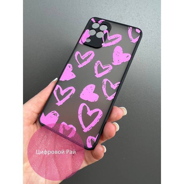 Чехол для Samsung Galaxy M33 с защитой камеры розовые сердечки