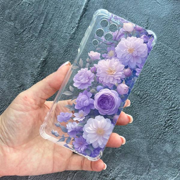 Чехол для Samsung Galaxy M33 с защитой камеры лавандовые пионы нежные противоударный прозрачный силиконовый чехол