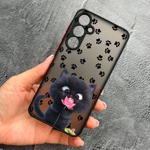 Чехол для Samsung Galaxy M34 с защитой камеры котик с цветком